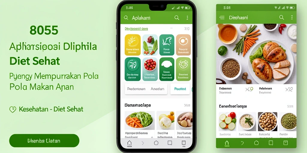 Tampilan antarmuka aplikasi Diet Sehat 8055 yang menarik dan informatif.