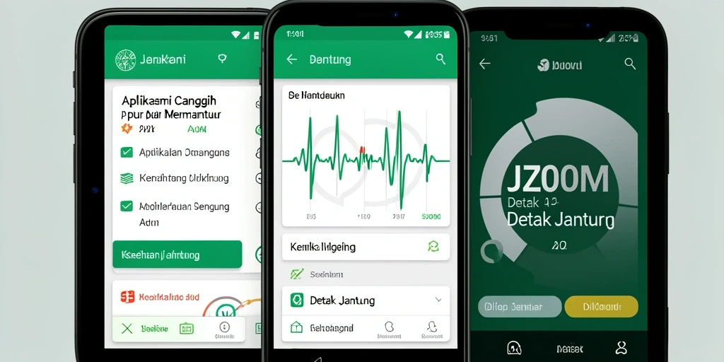 Antarmuka aplikasi J200M yang menarik dan informatif tentang detak jantung.