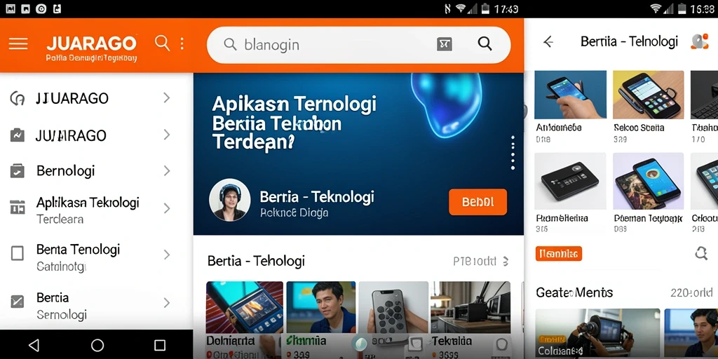 Antarmuka JUARAGO yang modern dan fungsional untuk berita teknologi.