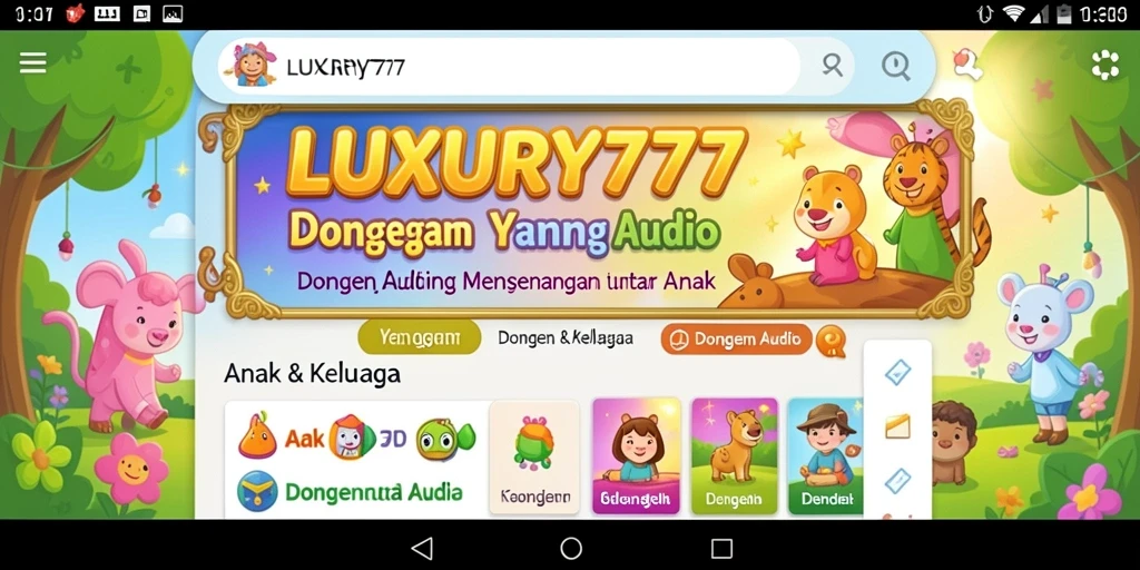 Antarmuka aplikasi LUXURY777 menampilkan pilihan dongeng yang berwarna dan menarik.